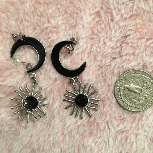 Silvertone Moon Star Earrings  Large Size 2 inches long  Dr2 - Picture 2 of 3